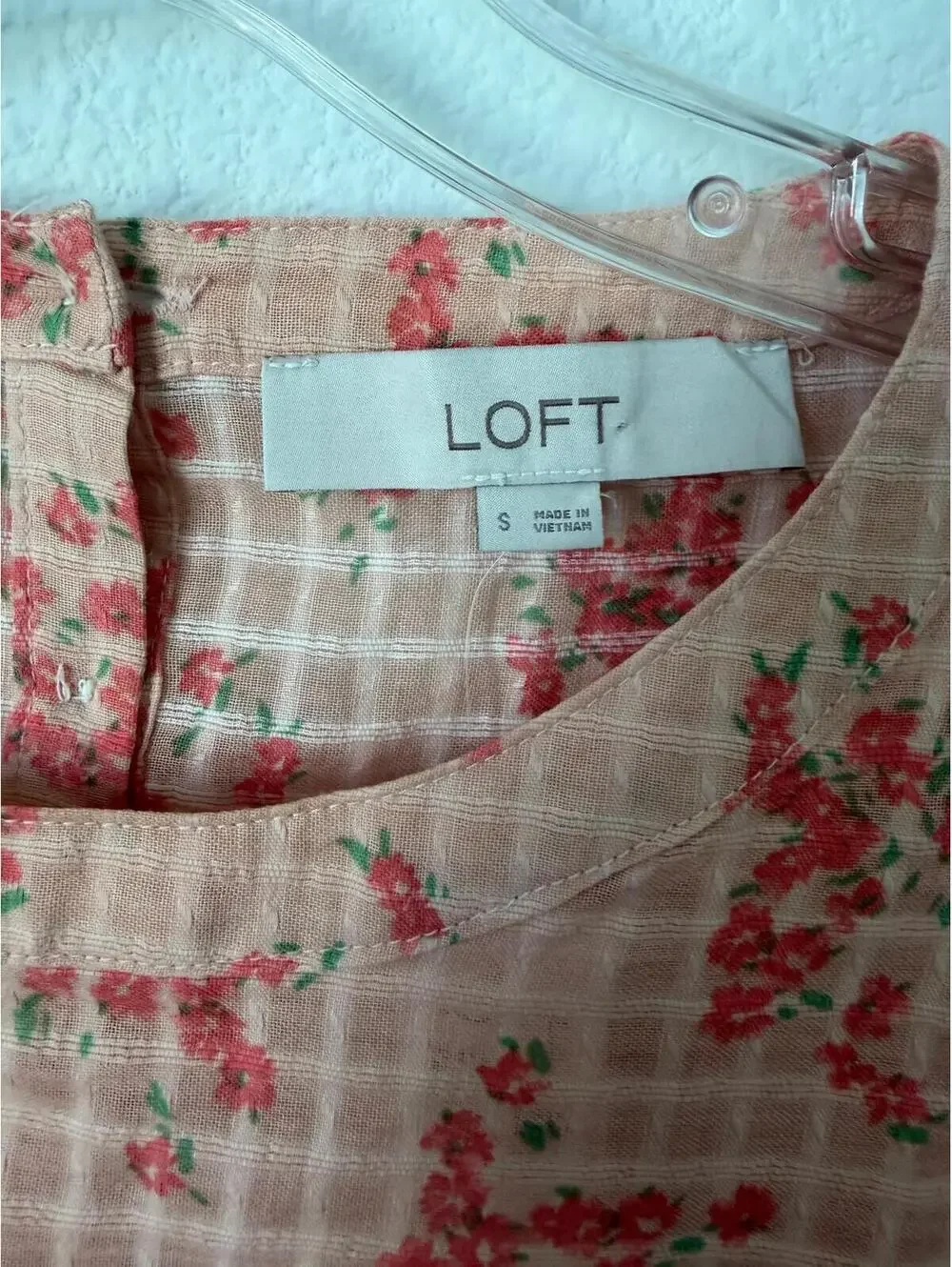 LOFT NWT 3/4 Sleeve Round Neck Plaid Floral Ruffled Mini Dress Women's Size S - Picture 3 of 8